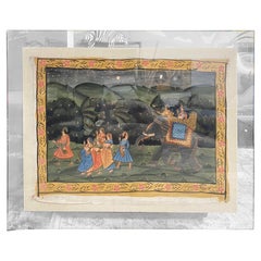 Grande dipinto di processione di elefanti dell'India meridionale asiatica originale di Pichwai