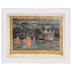 Grande peinture originale de Pichwai représentant une procession d'éléphants, Inde du Sud-Inde