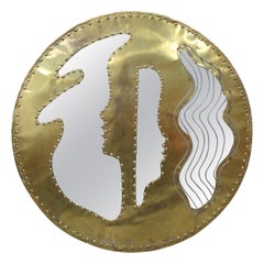 Mid Century Brutalist Riveted Brass Mirror