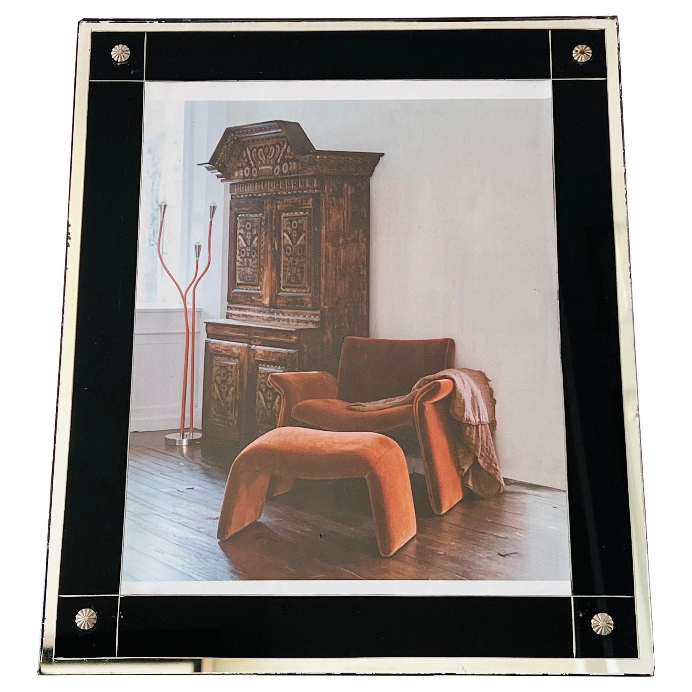 Art Deco Mirrored and Black Glass Bilderrahmen, ca. 1930er Jahre