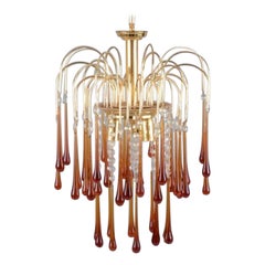 Vintage Murano, Italy. Ceiling lamp in amber mouth-blown art glass, brass frame. 