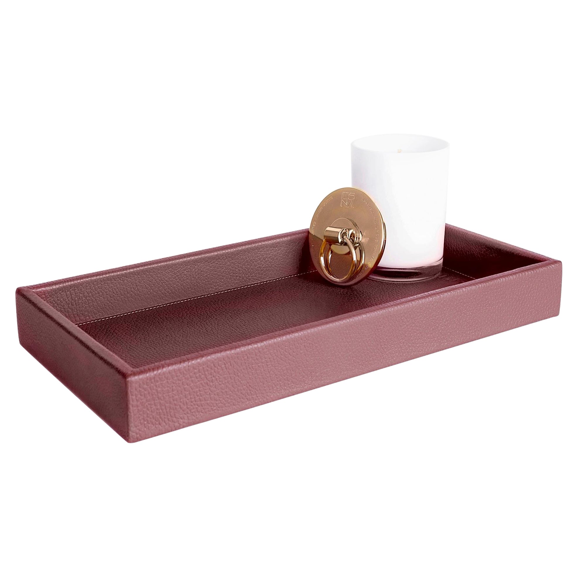 Leather Tray, Medium A Rectangular Tray - Handmade - Color: Wine For Sale