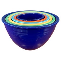 Early Used Fiestaware Nesting Mixing Bowls, Multi-Color Set of Six, c. 1940