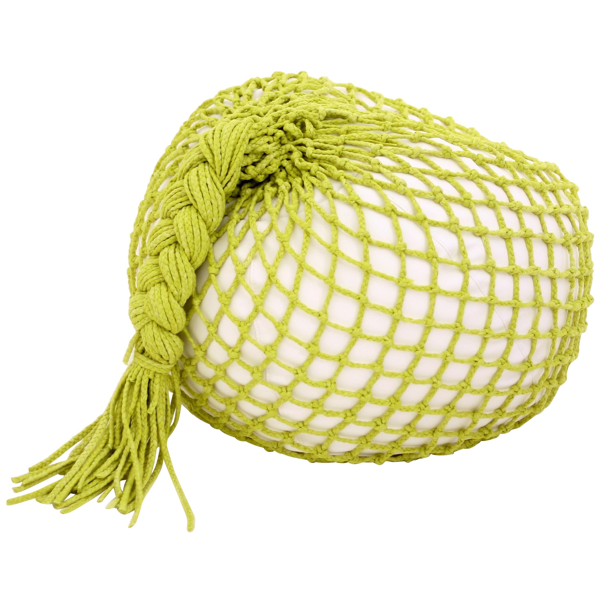 Hand-knotted Pouf - TRAP Lime Big For Sale