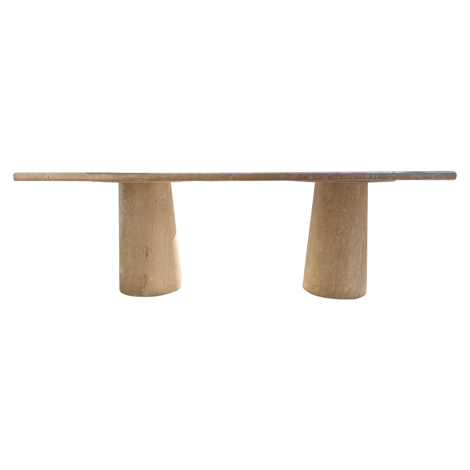 Large Travertine Rectangle Dining Table, in the Style of 1970 Angelo Mangiarotti