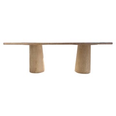 Large Travertine Rectangle Dining Table, in the Style of 1970 Angelo Mangiarotti