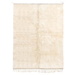 Moroccan Beni Mrirt rug 6’x9’, Totally White Color Shag Rug, Custom-Made