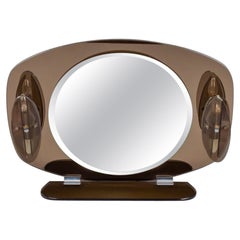 Retro Fontana Arte, Italy. Large wall mirror in smoked coloured frame. 1980s.