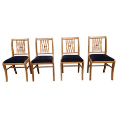 Vintage Set Mid-Century Duncan Phyfe Natural Maple and Upholstered Dining Chairs