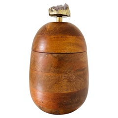 Walnut Wood Round Decorative Box with Amethyst Crystal Finial, c. 1960's