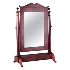 Antique Mahogany tilting mirror with pull-out drawer, Denmark. Approximately 1900.