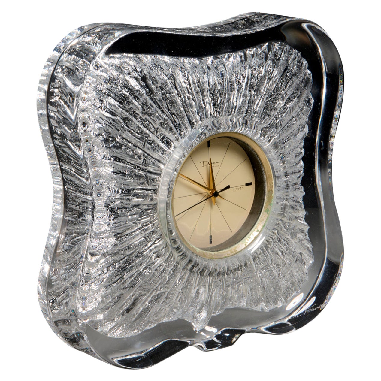 Vintage "Anemone" Crystal Table Clock by Daum, France For Sale