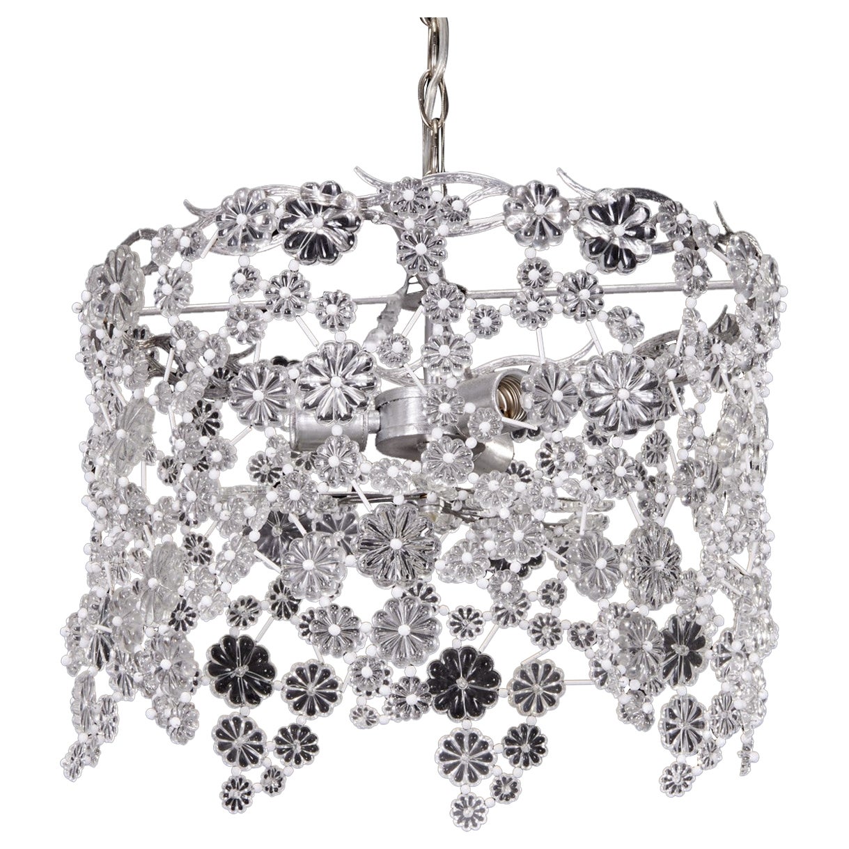 Contemporary Glass Drum Chandelier with Interlaced Flowering Branches  For Sale