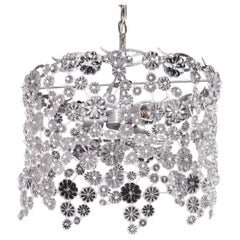 Contemporary Glass Drum Chandelier with Interlaced Flowering Branches 