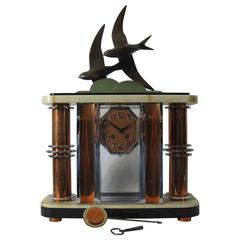Art Deco Mantel Clock, Signed F. Guy, Marble Copper and Bronze