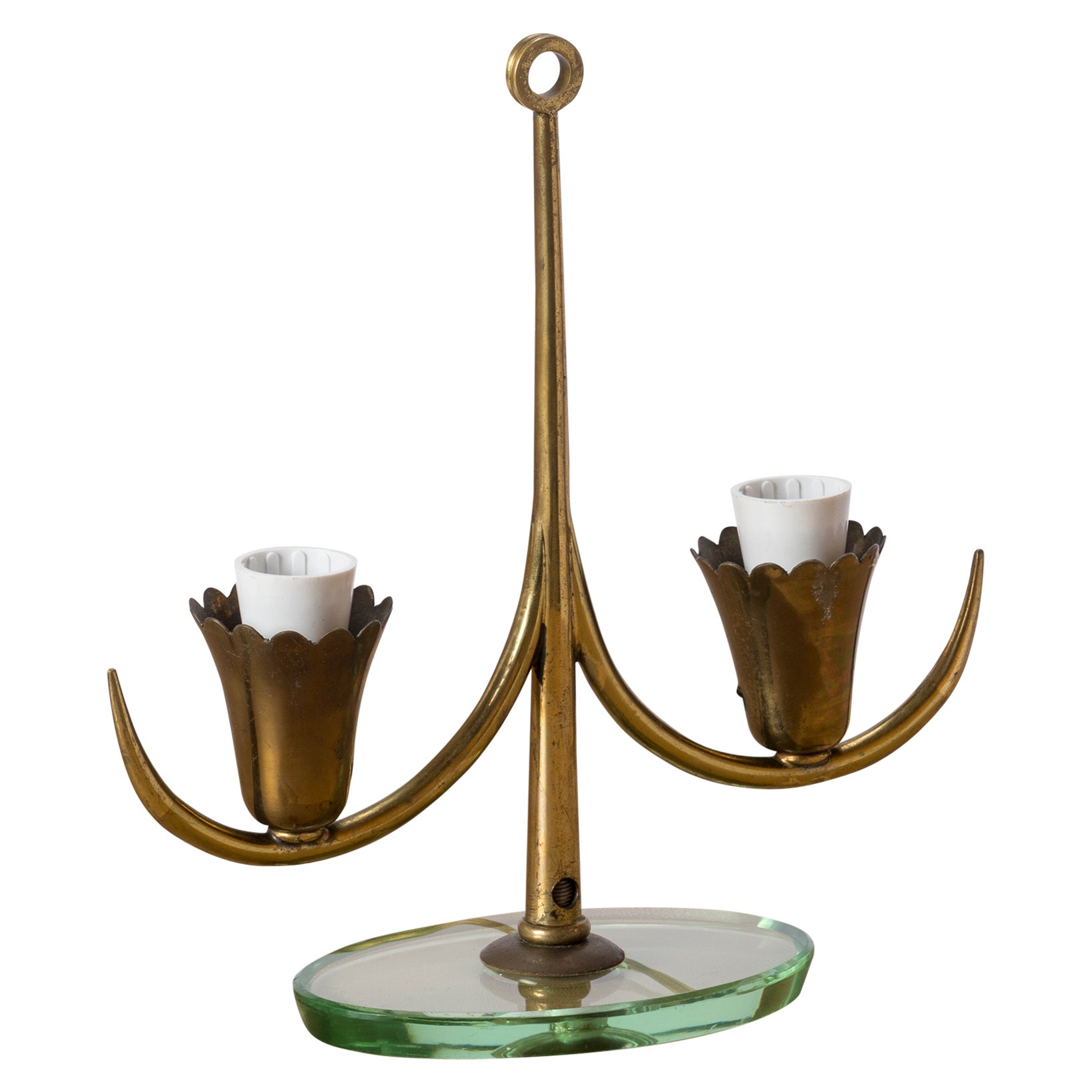 Petite Glass and Brass Table Lamp att. Fontana Arte - Italy 1950's For Sale