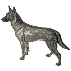 Antique Wmf Silver Plate Alsatian German Shepherd Dog, Germany, circa 1900