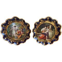 Antique Two Exquisite Vienna Style Hand-Painted Plates, Venus & Armor, Rinaldo & Armida