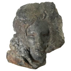 Vintage Female Sculpture Carved Stone Bust of a Woman Signed by Artist Charles Cutler