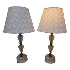 Retro 1940s Pair of French Style Art Deco Crystal Glass Lamps 