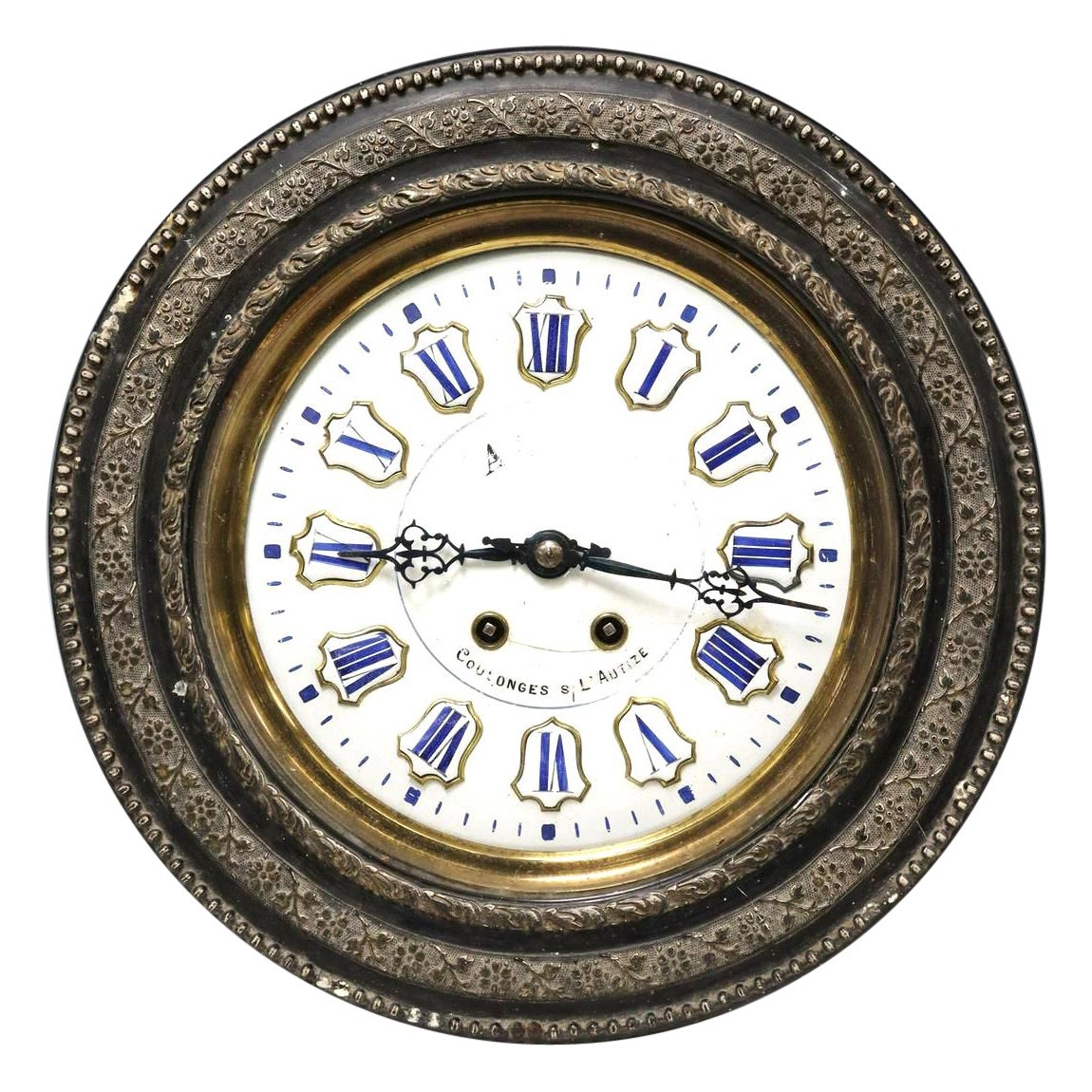 Antike französische Wanduhr aus blauer und weißer Emaille aus der Zeit Napoleons III. im Angebot