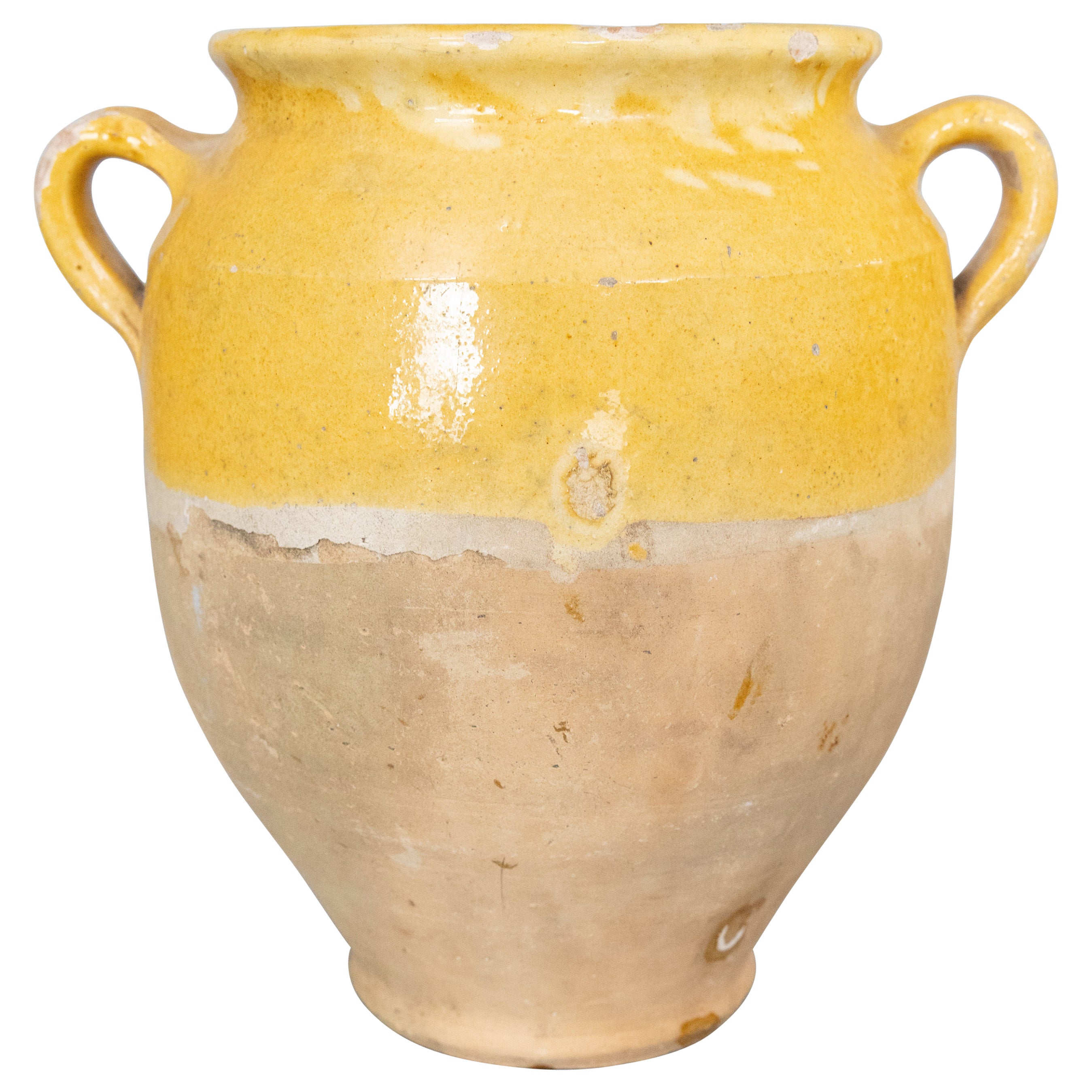 19th Century French Glazed Yellow Terracotta Confit Pot For Sale