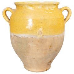 Vintage 19th Century French Glazed Yellow Terracotta Confit Pot