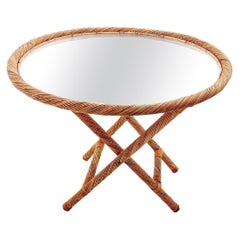 Folding rush Tray table Mirrored top France 1970