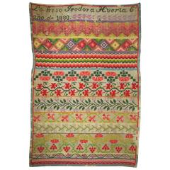 19th Century Mexican Needlepoint Sampler, Dated 1880, Colorful and Elaborate