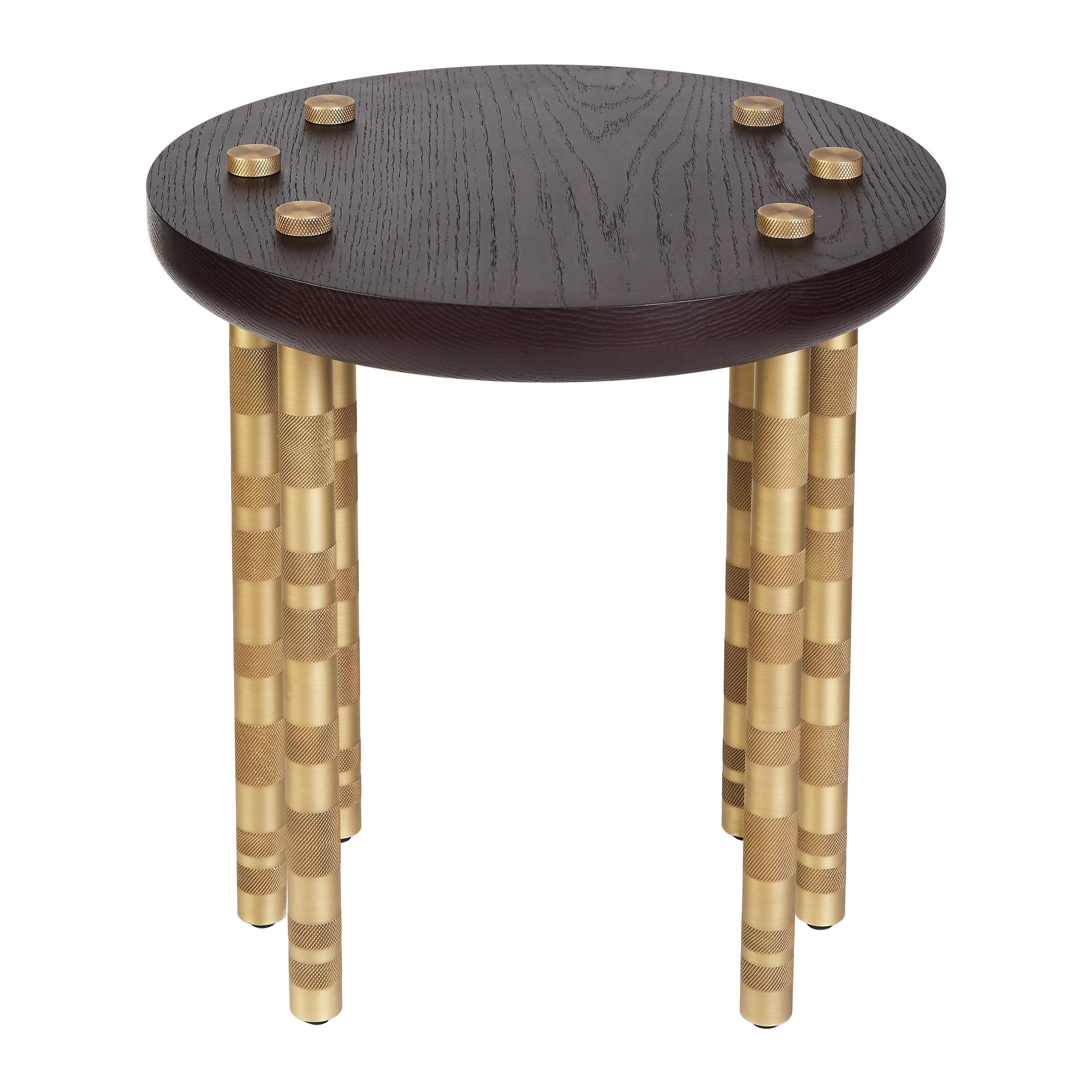 Ipanema Brass Side Table, Wood Top and Brushed Brass Legs, Handcrafted by Duistt For Sale