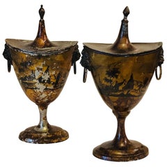 Antique Early 19th Century Tole Chestnut Urns 