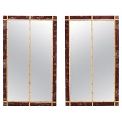 Large pair of French 19th Century gilt faux bamboo upholstery mirrors