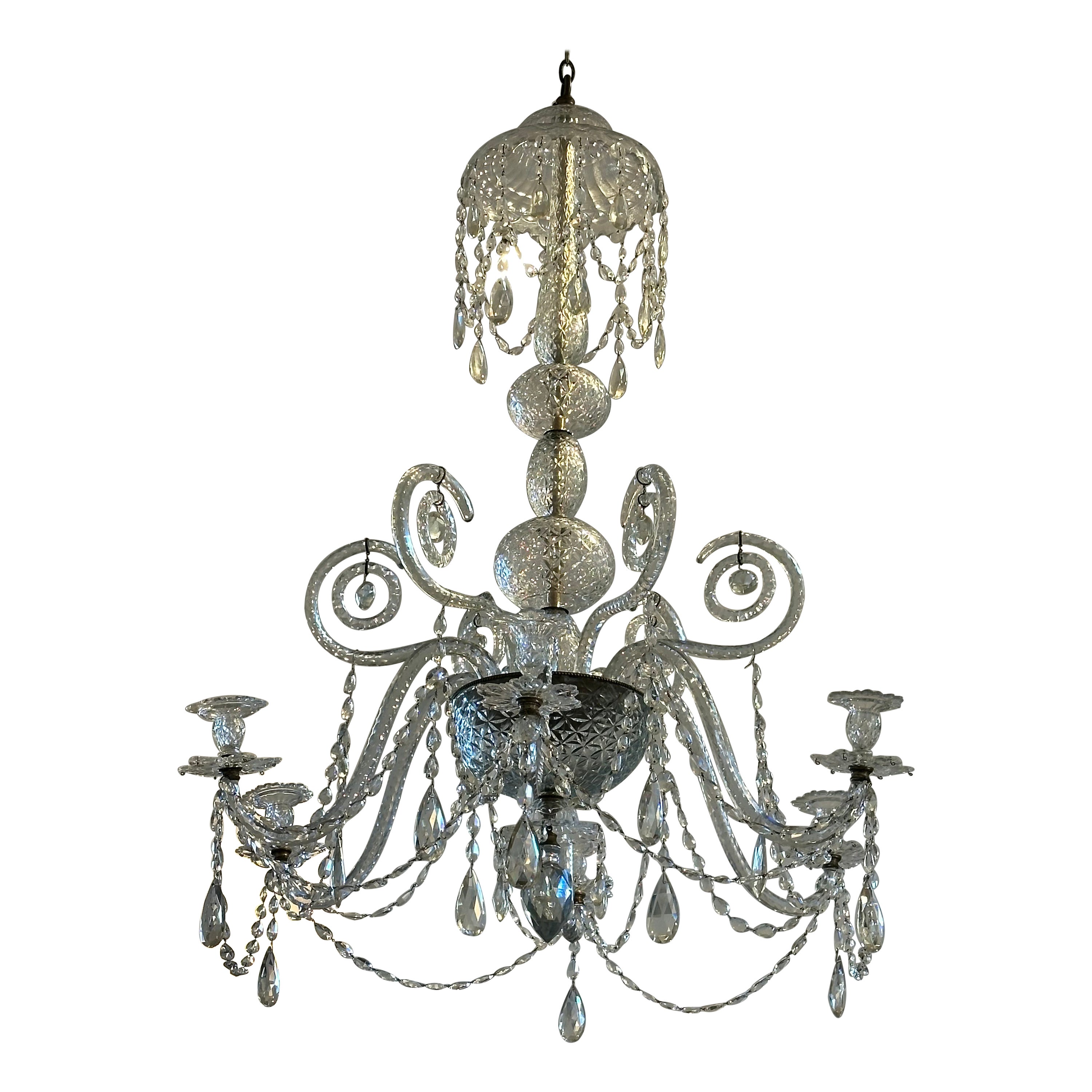 18th Century George III Period Cut Crystal Chandelier For Sale