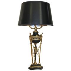 Antique French Bronze Patinated Empire Style Table Lamp
