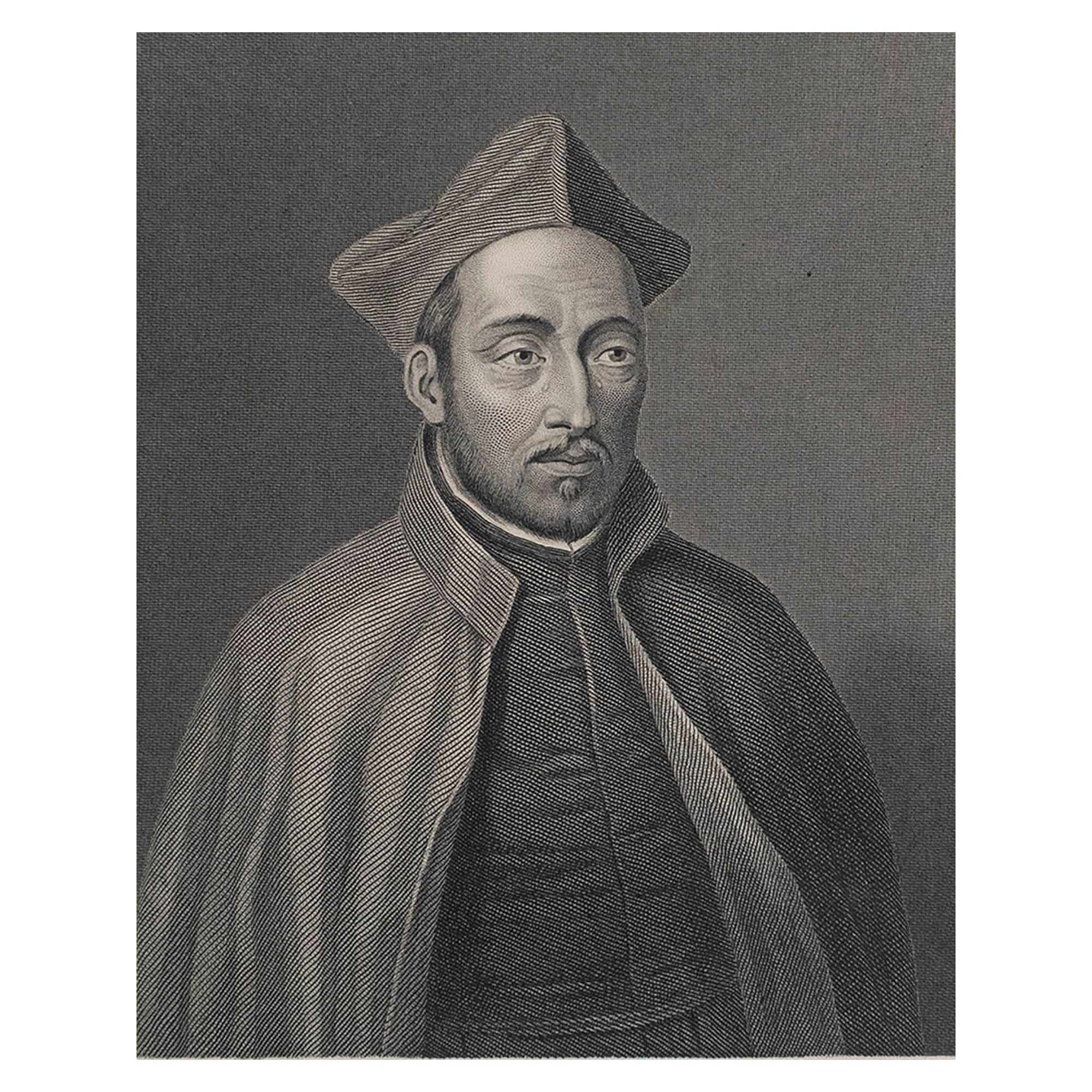 Original Antique Print, Portrait of Ignatius Loyola, circa 1850