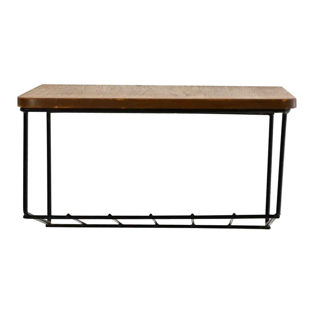 Swedish suspended bedside table in metal and teak