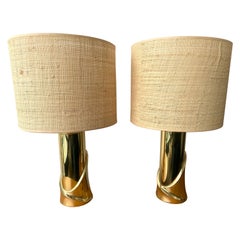 Vintage Mid-Century Modern Pair of Cast Brass Lamps by Luciano Frigerio, Italy, 1970s