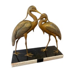 Antique Art deco spelter group of two cranes 