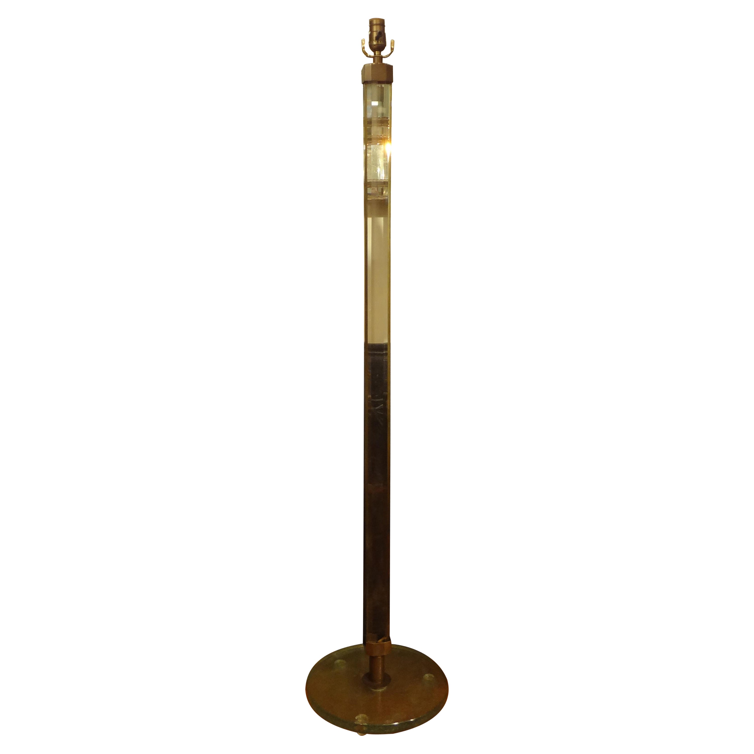 Italian Fontana Arte Inspired Glass And Bronze Floor Lamp