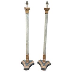 Antique Pair Of Italian Painted And Giltwood Floor Lamps
