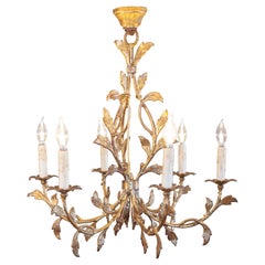 Vintage French Gilded Iron Six-Light Chandelier with Foliage Motifs, Rewired for the USA