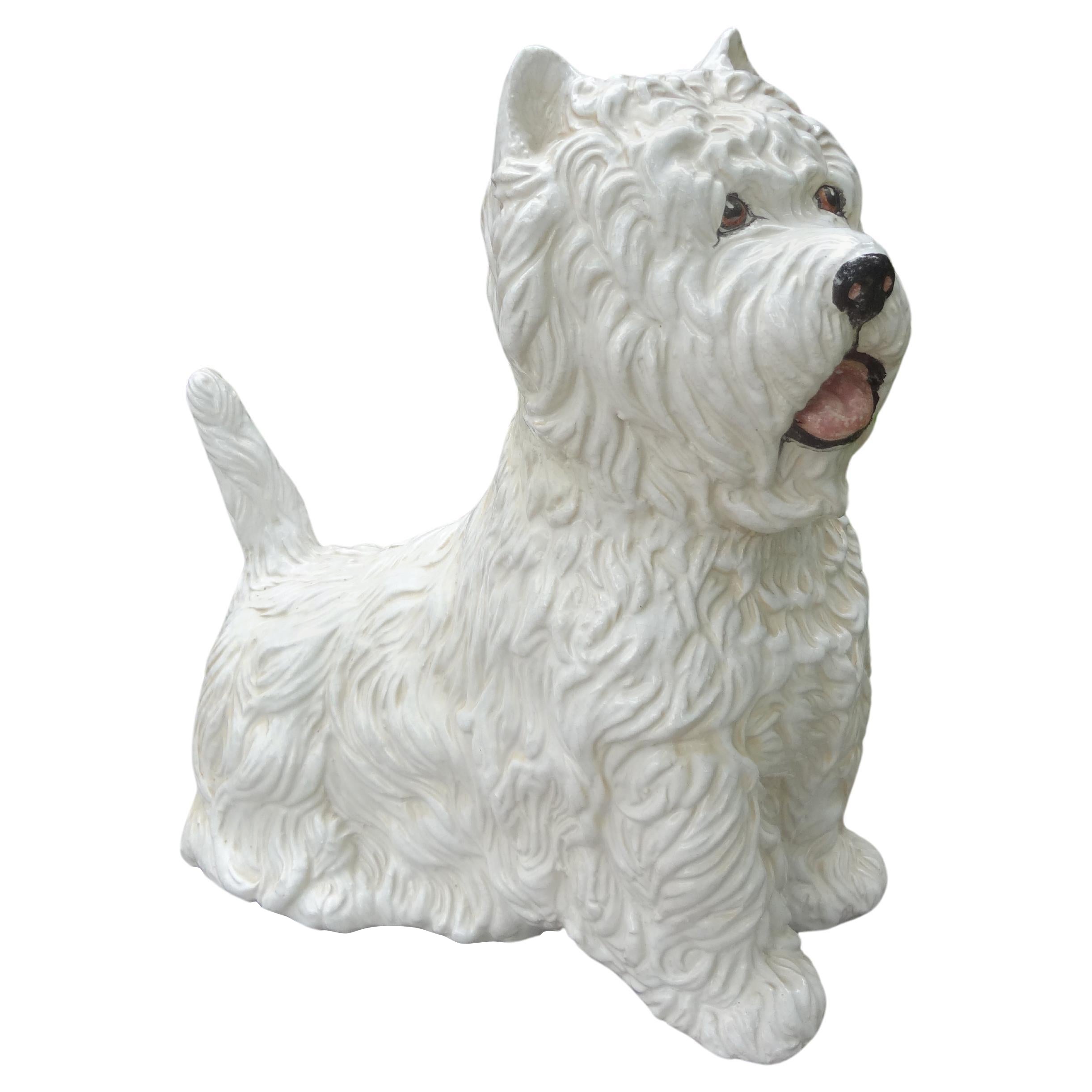 Westie Italiano de Cerámica Esmaltada Hollywood Regency en venta