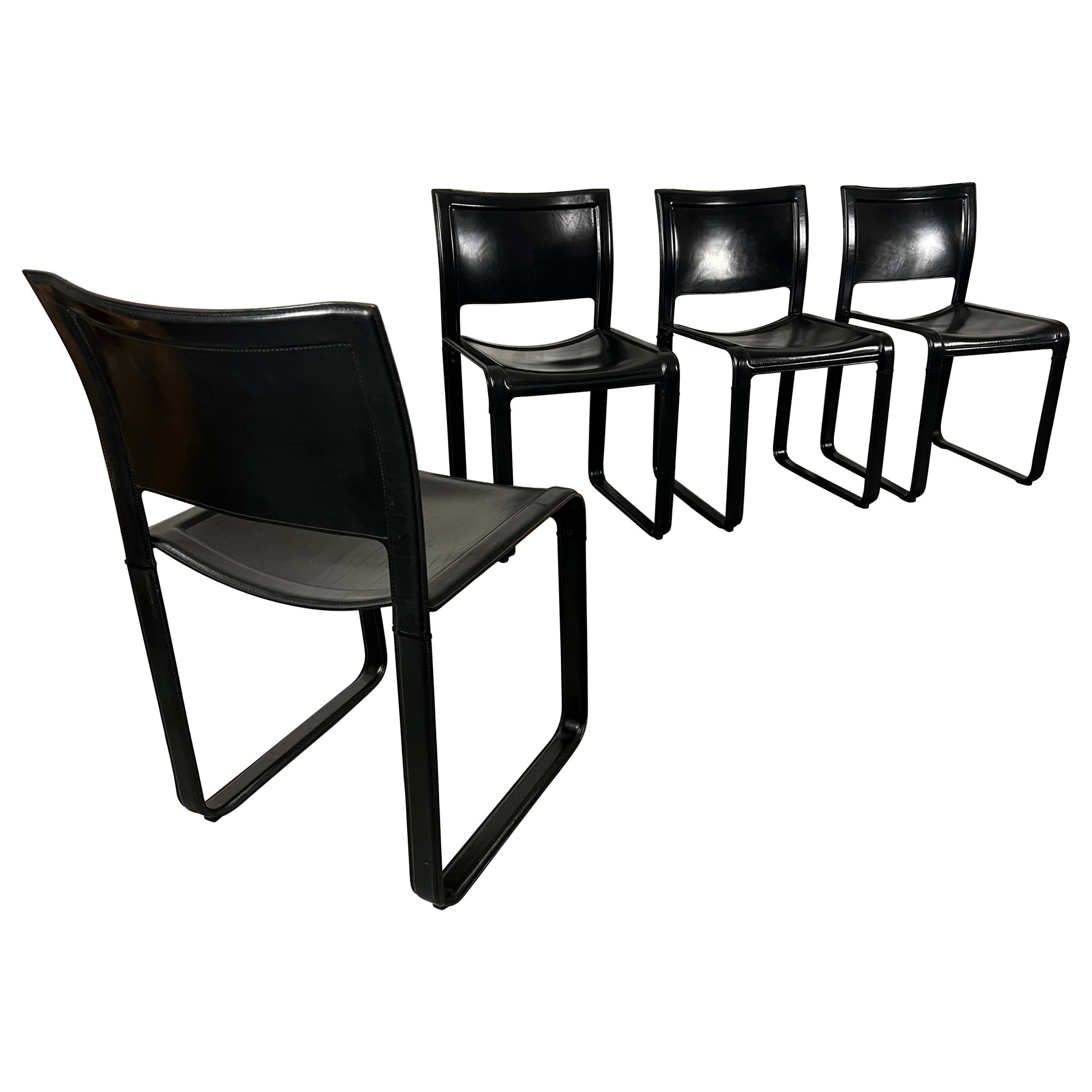 Modernist Tito Agnoli Black Leather Sistena Dining Chair for Matteo Grassi For Sale