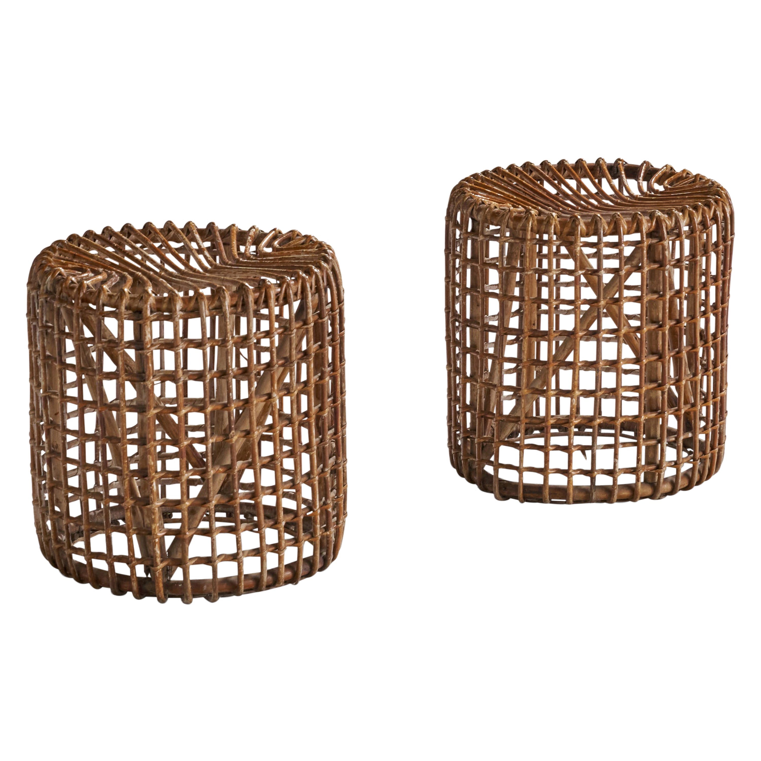 DESIGN italien, tabourets, rotin, bambou, Italie, années 1960 en vente