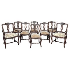 Vintage Set of 8 Country French Upholstered Dining Chairs includes 2 Armchairs