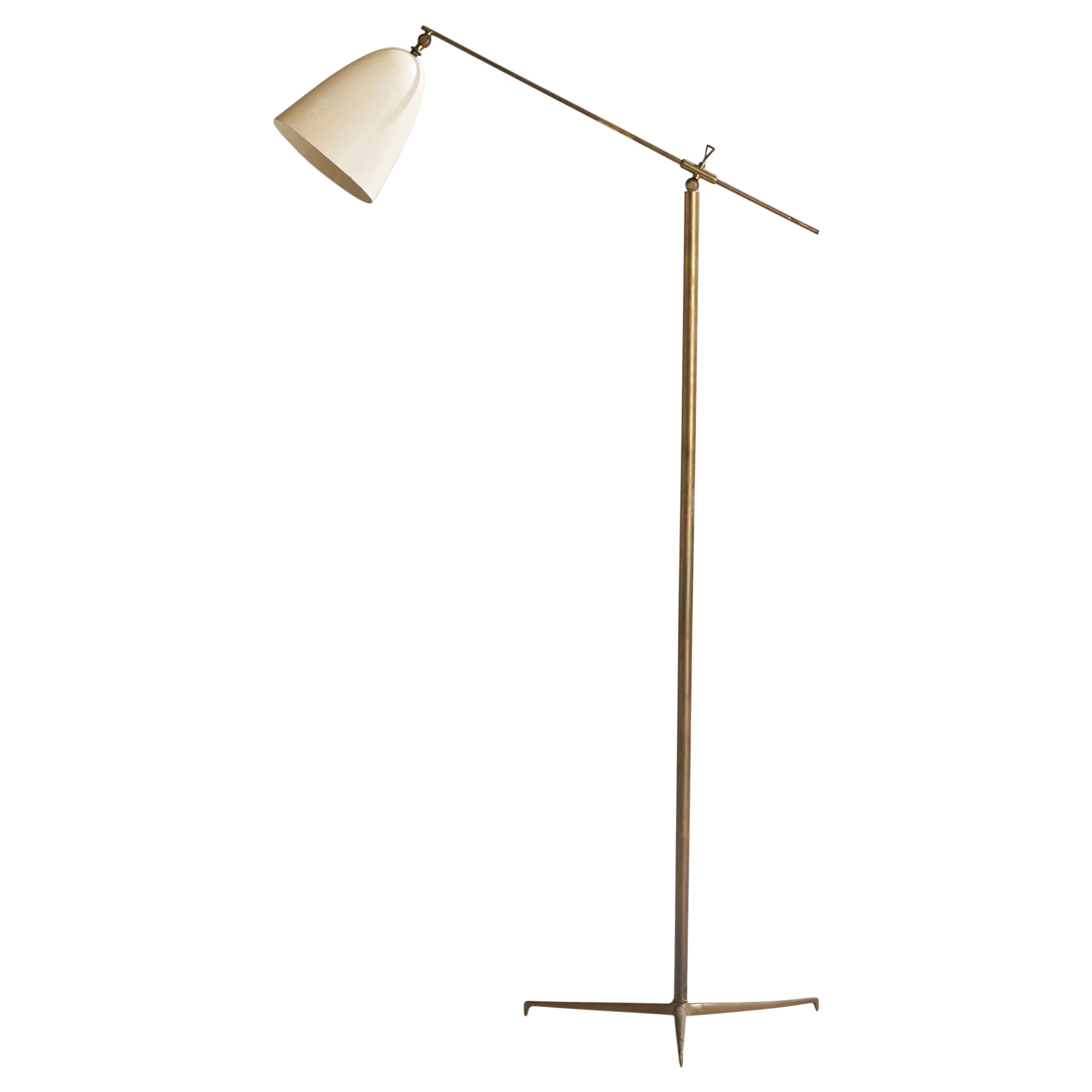 Italian Designer, Floor Lamp, Brass, Metal, Italy, 1950s For Sale