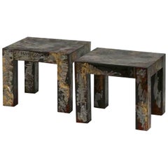 Pair of Brutalist Style Patinated Metal Side Tables