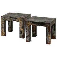 Pair of Brutalist Style Patinated Metal Side Tables
