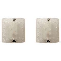 Vintage Pair Sandcast Frosted Curved Murano Glass Wall Sconces