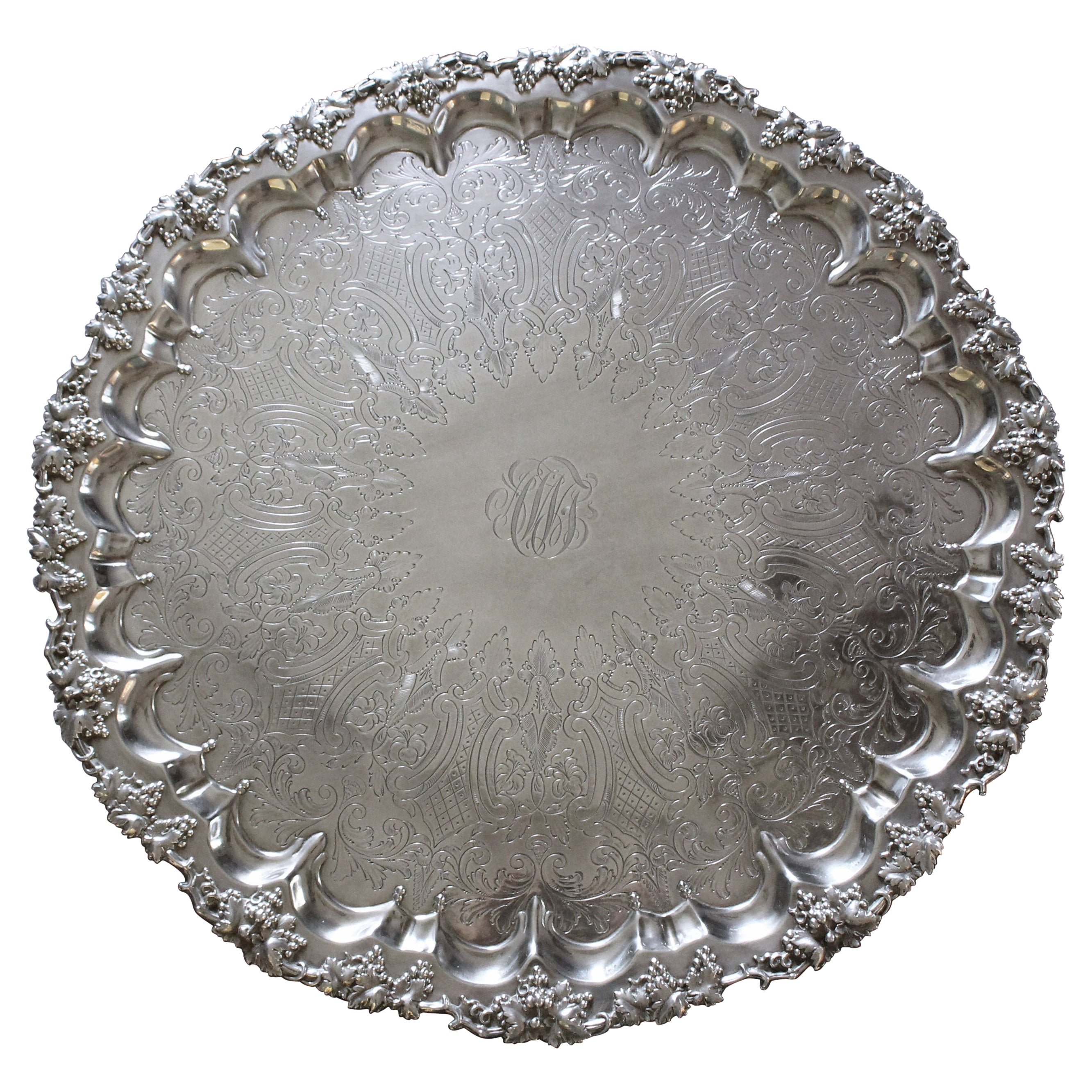c. 1920 Electroplated Nickel Silver Salver by S.B. & Co. For Sale